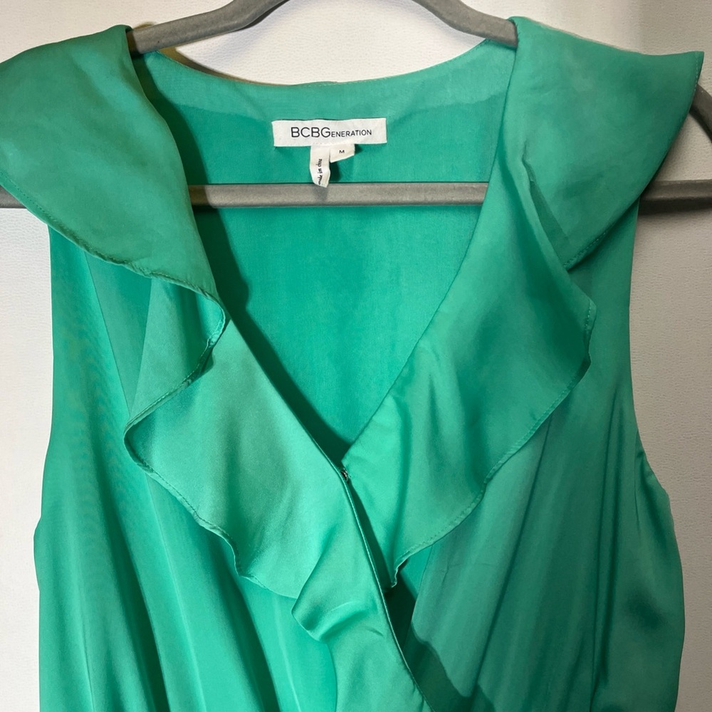 BCBGeneration Blue Ruffled Smocked Mint Green Dress - Picture 7 of 8